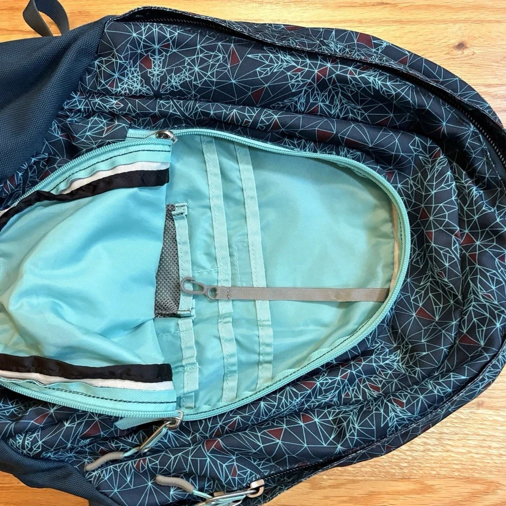 The North Face Vault Backpack  T196/T596 Rare Teal Maroon Geometric Day Pack